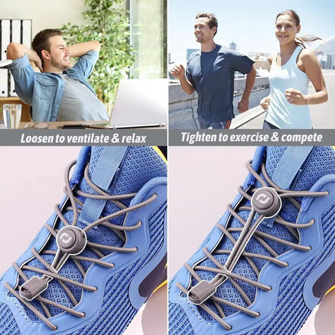 No Tie Shoelaces 2 Pack Elastic Bungee Laces With Adjustable Lock System For Kids And Adults Sneakers Perfect For Quick Slip On And Off Everyday Gym Golf Trail Run Black On Black, blue sneaker lace close-up