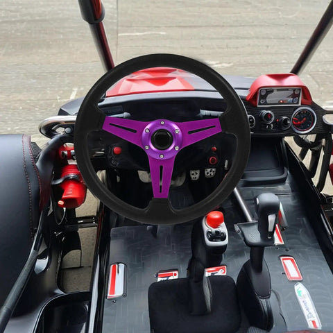 Detachable Racing Steering Wheel For Golf Cart ATV Kart Beach Buggy Purple Aluminum Alloy Quick DIY Install Multivehicle Compatibility