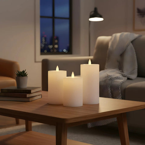 Flameless Pillar Candles Set Of 3 With Remote And Timer, Battery Operated LED Candles With Real Wax Look, 3D Moving Flame, Up To 400 Hours