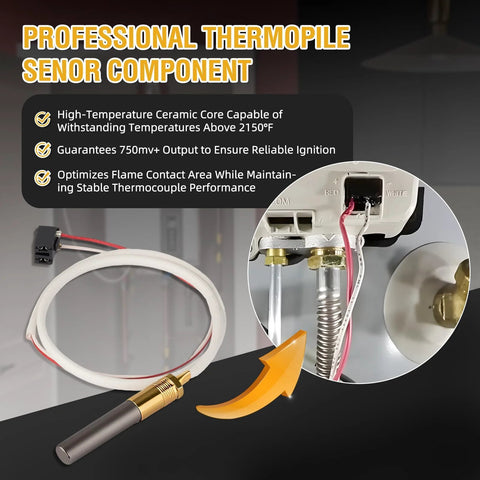 Amazon LP thermopile sensor component for pilot assembly; white insulated cable with brass connector.