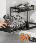 Person pulling out L Shaped Under Sink Organizer 2 Tier Pull Out Cabinet Drawer With Sliding Shelves Metal Under Sink Storage