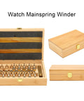 Watch Winder Repair Tools Kit For Watchmakers 20 Model Set In Sturdy Wooden Box with copper winding tools displayed
