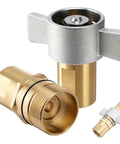 Heavy-duty hydraulic quick disconnect coupler set with brass body and wing nut for industrial live dump trailer systems.
