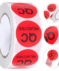 Round QC Labels 1 Roll Must-Have High-Contrast Quality Control Stickers With Peeling-Resistant Coated Paper Adhesive For Production Testing, Warehouse Supplies, Inventory, And Quality Assurance, red roll close-up