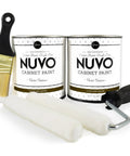 All In One Cabinet Paint Kit Cocoa Couture For A Quick Easy DIY Kitchen Makeover With Brush And Roll Application Delivers Rich Espresso Brown Finish In A Day featuring paint cans, brush, and rollers