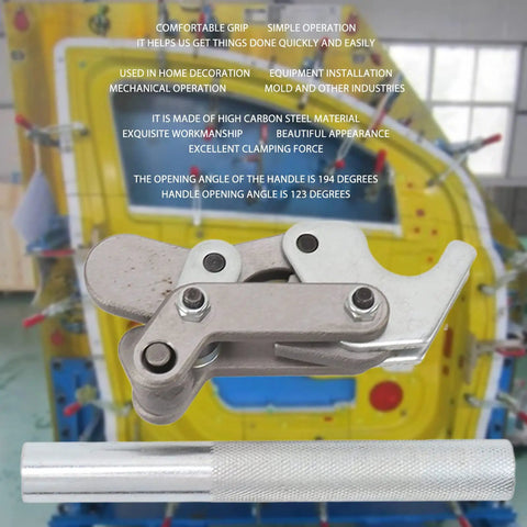 Beefy Hold Down Bench Clamp for Doors Machinery and Automotive Workbench Use 200kg Holding Force tool closeup on machinery
