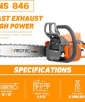 Lightweight Gas Chainsaw With 16 Inch Bar And Chain And 45.4cc Powerhead Delivers Real Cut Power 3 HP Output in orange and black