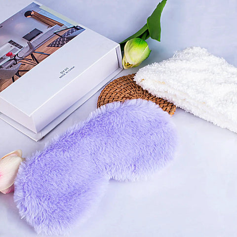 Purple eye mask and fluffy towel in Tween First Period Starter Kit For Girls Aged Nine To Twelve With Comfort Essentials For School And Home