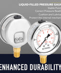 Beefy 2-1/2 Inch Dial Pressure Gauge 0-200 PSI Glycerin Filled Lower Mount 1/4 Inch NPT Stainless Steel Case For Air Compressors Shocks Water Systems Well Pumps Tanks Pipes Pressure Test, dual view