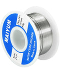 Side view of 63-37 Tin Lead Rosin Core Solder Wire For Electrical Soldering 1mm Diameter 50g Spool showing label details