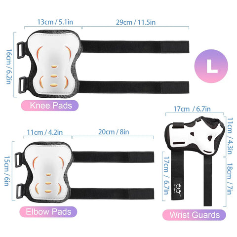 Six Pack Pro Grade Protective Gear Set With Knee Pads Elbow Pads And Wrist Guards For Kids Teens And Adults, Large Size