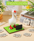 Magnetic Goose Key Holder With Wooden Base Interchangeable Signs And Writable Chalk Signs Chalk Accessories Cute Resin Statue Decor For Home Or Office Goose Not Included Awesome Gift Idea For Housewarming Or Office Decor Fans, with green grass base and writable signs.