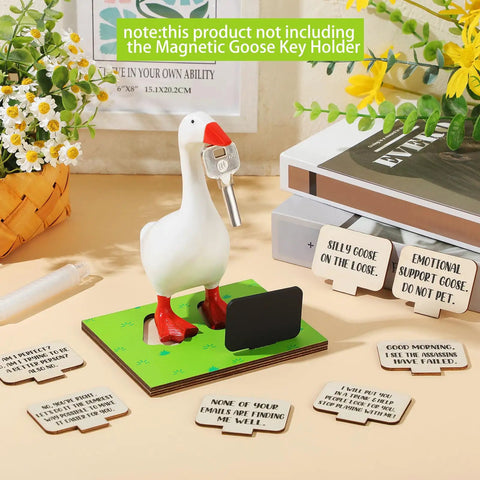 Magnetic Goose Key Holder With Wooden Base Interchangeable Signs And Writable Chalk Signs Chalk Accessories Cute Resin Statue Decor For Home Or Office Goose Not Included Awesome Gift Idea For Housewarming Or Office Decor Fans, with green grass base and writable signs.