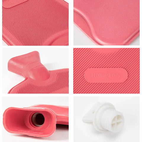 Premium Classic Rubber Hot Water Bottle Red For Cozy To The Bone Comfort In Cold Days With A Ribbed Exterior close-up