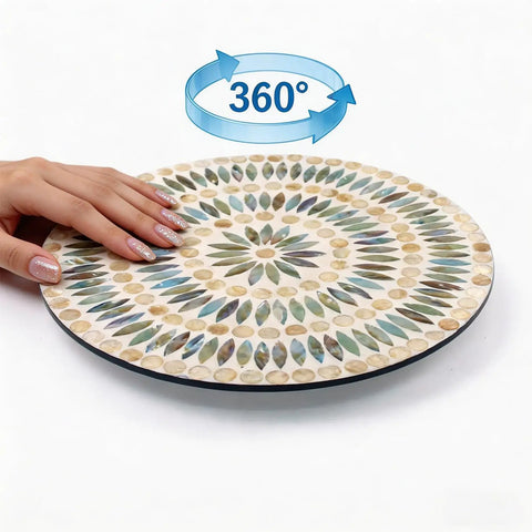 13.4 Inch Round Mother Of Pearl Lazy Susan With Dot Blue Shell Design Hella Smooth Rotating Turntable Tray with hand