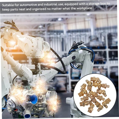 Beefed Up Grease Fittings Assortment Kit With Straight And Angled Fittings For Hydraulic Applications shown in industrial setting