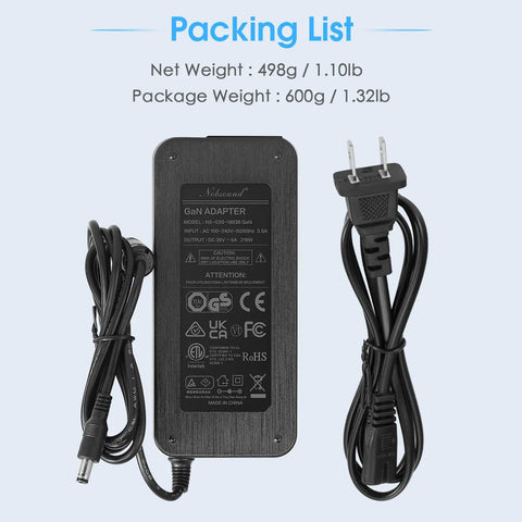 36V 6A Power Supply GaN Adapter Delivers 216W High Efficiency For Amplifiers, Active Speakers, LED Strips, And 3D Printers, Universal 100 To 240V Input, Stable High Current DC Output, Low Heat, Reliable Performance; GaN adapter with cable and plug