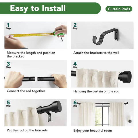 Heavy Duty Adjustable Curtain Rod 32 To 120 Inches 1 Inch Diameter Black Metal With End Caps Built To Last Easy Splice Setup installation guide