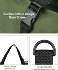 Close-up of buckles and handle on Sturdy Canvas 16oz Tool Roll Up Bag For Wrenches And Tools, Grab And Go Multi Purpose Organizer
