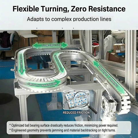 Heavy Duty Pom Ball Bearing Conveyor Chain Flexible Turning Roller Belt Modular Transfer Plate adapts to complex production lines.