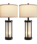 Set Of 2 Modern Table Lamps With USB Ports And Nightlight, Black Finish And White Frosted Glass, Sleek Yet Cozy Glow