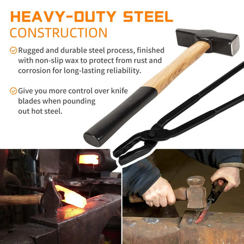 Forging Hammer And Wolf Jaw Blacksmith Tool Set For Metalworking Precision Control When Hammering Hot Steel, 15 Inch
