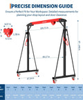 Beefy 1 Ton Gantry Crane With Manual Trolley And Hook Sling, 12 Locking Positions From 97 To 141 Inches, dimension guide shown