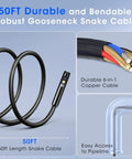 Triple Lens Borescope With 5-Inch IPS Screen 1920P HD Inspection Camera Pro Grade All-In-One Triple Lens System Three 7.9mm HD Lenses High Brightness LED Adjustable Brightness Large Depth Of Field For Tight Spaces. 50ft bendable snake cable for pipe inspection