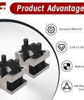 Top Notch Pro Grade V Block With Clamp Set, Hardened Steel 58-60 HRC, 90 Degree V Block Pair For Precision Machining, 2-3/8 x 2-3/8 x 2 Inches, Multi Use Gauge, Precise 0.0002 Tolerance, Wooden Case.