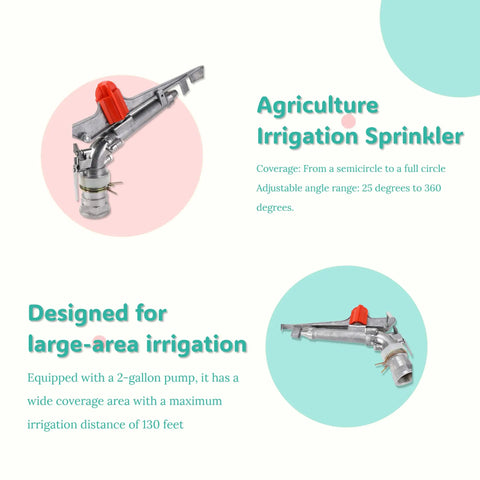 2 Inch Water Spray Gun For Big Coverage Rotary Sprinkler For Farm Lawn And Garden Irrigation, 360 Degree Adjustable Sprinkler Head, Wide Spray Pattern, Durable Aluminum Swivel Arm