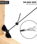 Anti Sag Gate Kit For Wooden Fence And Outdoor Wood Gate Repair Black Cable Support Set With Heavy Duty Stainless Steel 7x7 Cable Sag Frame Hardware For Fence Gates 1 Pack showing corner installation.
