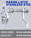 Side view of marine stainless steel hatch cam latch with hardware, 2-piece set