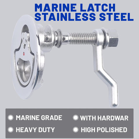 Side view of marine stainless steel hatch cam latch with hardware, 2-piece set