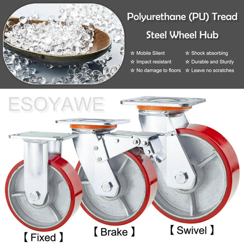 Heavy Duty Polyurethane Caster Wheels 4 Pack 8 Inch Dual Ball Bearing Rollers With Silent Swivel Brakes And Pro Grade Top Plate Glides Like Butter Industrial Casters Built Tough For Heavy Loads