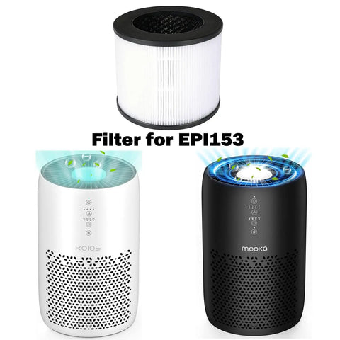 H13 True HEPA Replacement Filter For MOOKA EPI153 Air Purifier shown with two air purifier models.