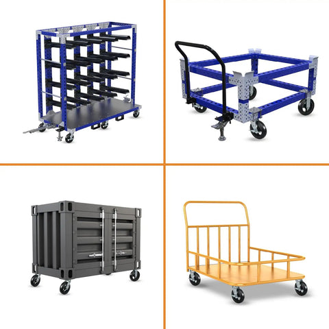 Rock Solid Eight Inch Rubber On Cast Iron Industrial Casters Set Of Four delivering a sweet rolling ride on platform truck and carts.