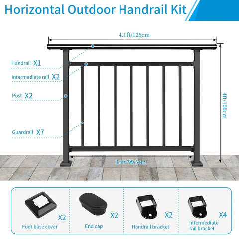 Upgrade Horizontal Deck Railing Kit Built Tough 40 Inch High 48 Inch Wide Black Heavy Duty Wrought Iron Outdoor Guard Fence Handrail For Porch Balcony Patio Deck And Other Outdoor And Indoor Spaces
