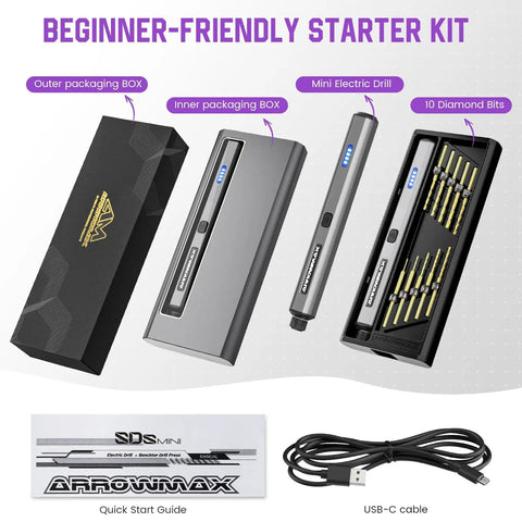 Pocket Sized Dope Mini Electric Drill Pen Kit 13 In 1 With Aluminum Case Rechargeable 600 RPM Handheld Drill in packaging