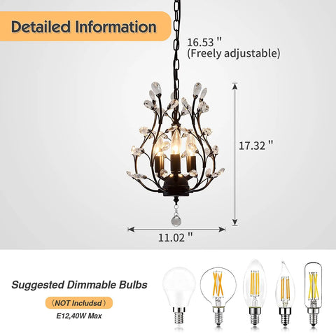 Crystal Branch Chandelier Flush Mount With Vintage Farmhouse Vibe Matte Black 11 Inch Diameter Requires 4 E12 Bulbs Not Included