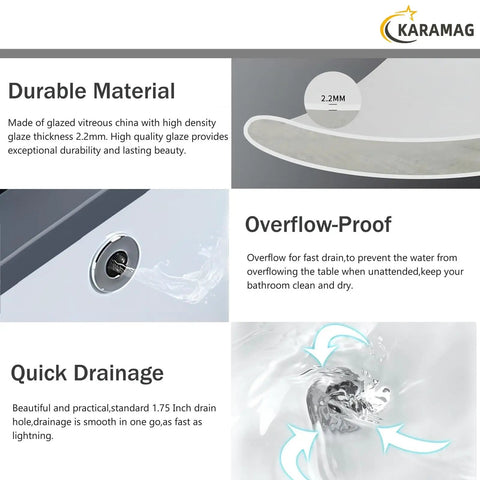 Features of Durable White Rectangle Undermount Sink For Vanity And Bathroom, Vitreous Ceramic, Overflow-Proof, Quick Drainage
