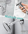 Rock Solid 304 Stainless Steel Shower Head Shut Off Valve With Half Inch Female To Male Npt Threads For No Sweat Water Flow Control And Compact Rv Setup displayed with multiple shower and bidet connections.