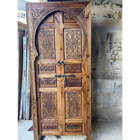 Hand Carved Barn Door For Farmhouse Style Solid Wood Sliding Or Hinged Interior Door, Double Or Single Rustic Wood Door, Custom Size Made