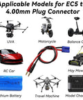 Applicable models for EC5 Male To 4.0mm Banana Plug Adapter For IC5 Connector, RC vehicles and equipment illustration.