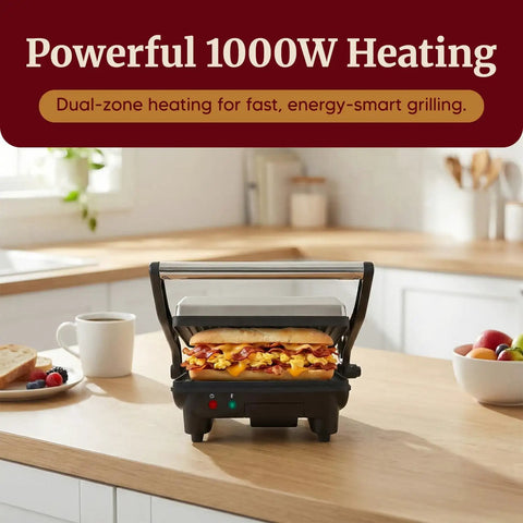 Elite Gourmet EPN-2976 2-in-1 Panini Press & Indoor Grill Made From Durable Stainless Steel, dual-zone heating with toasted sandwich.