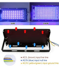 JUDYSSY 50W 100W Uv Led Flood Light Ip65 Waterproof Ac220 240 showing 50W and 100W LED lights with wiring connections.