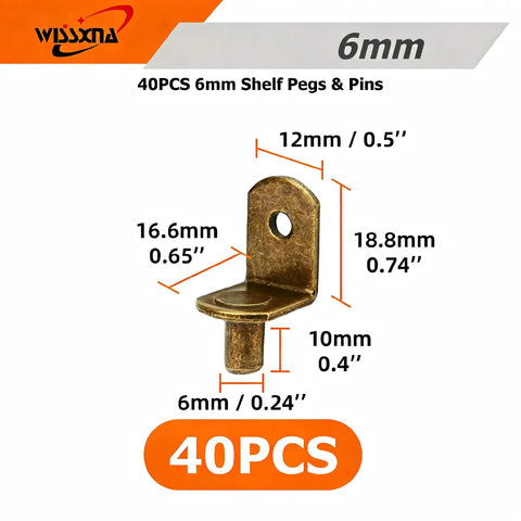 Rock Solid Steel Shelf Pins, Slick Bronze Plated 1/4 Inch Pegs, Heavy Duty Cabinet Retainers For Zero Hassle Storage In Kitchen Closets And Bookcases (40 Piece Set) detailed dimensions