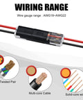 50 Pack Double Wire Plug In LED Strip Light Connectors 2 Pin Quick Connect With Locking Buckle No Stripping For AWG 18 22 Wires Easy Snap Fit Solder Free Low Voltage LED Installations shown in use with various wire types.