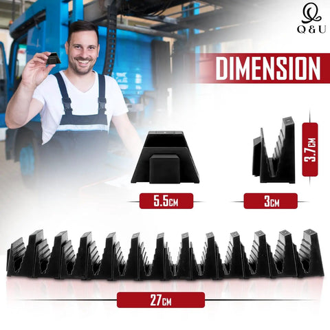 Slick Modular Wrench Organizer System With 48 Magnetic Holders dimensions, shown in workshop setting