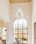 Modern Crystal Chandelier 4 Light Pendant For Dining Room And Living Areas Dope Farmhouse Minimalist Hanging Light Fixture in entryway