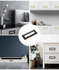 4 Pack Flush Pull Handles For Cabinets And Drawers, Hidden Recessed Square Ring Pulls, Black Zinc Alloy, installed on furniture